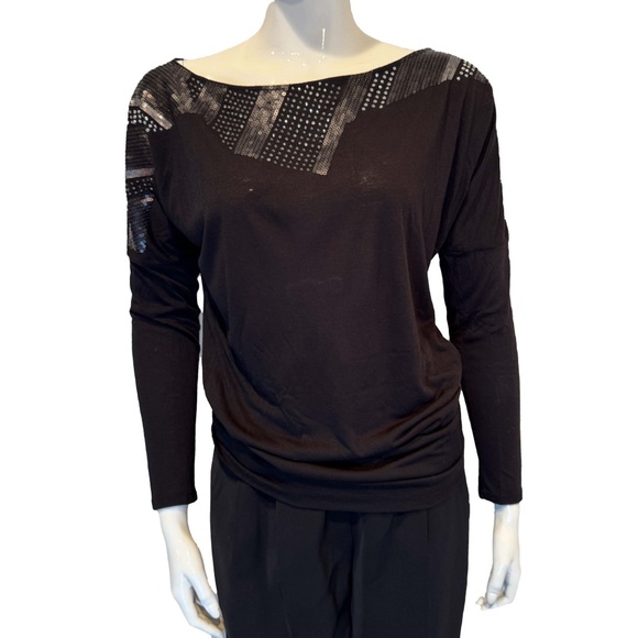 AX Armani Exchange Sweater S Black Embellished Beaded Sequin Knit Glam Pullover - Picture 1 of 8